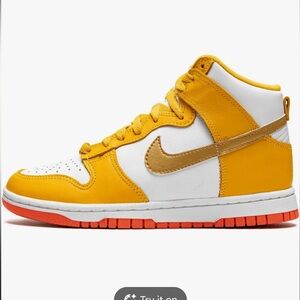 Nike Dunks - Yellow and White Sneakers with Gold Swoosh